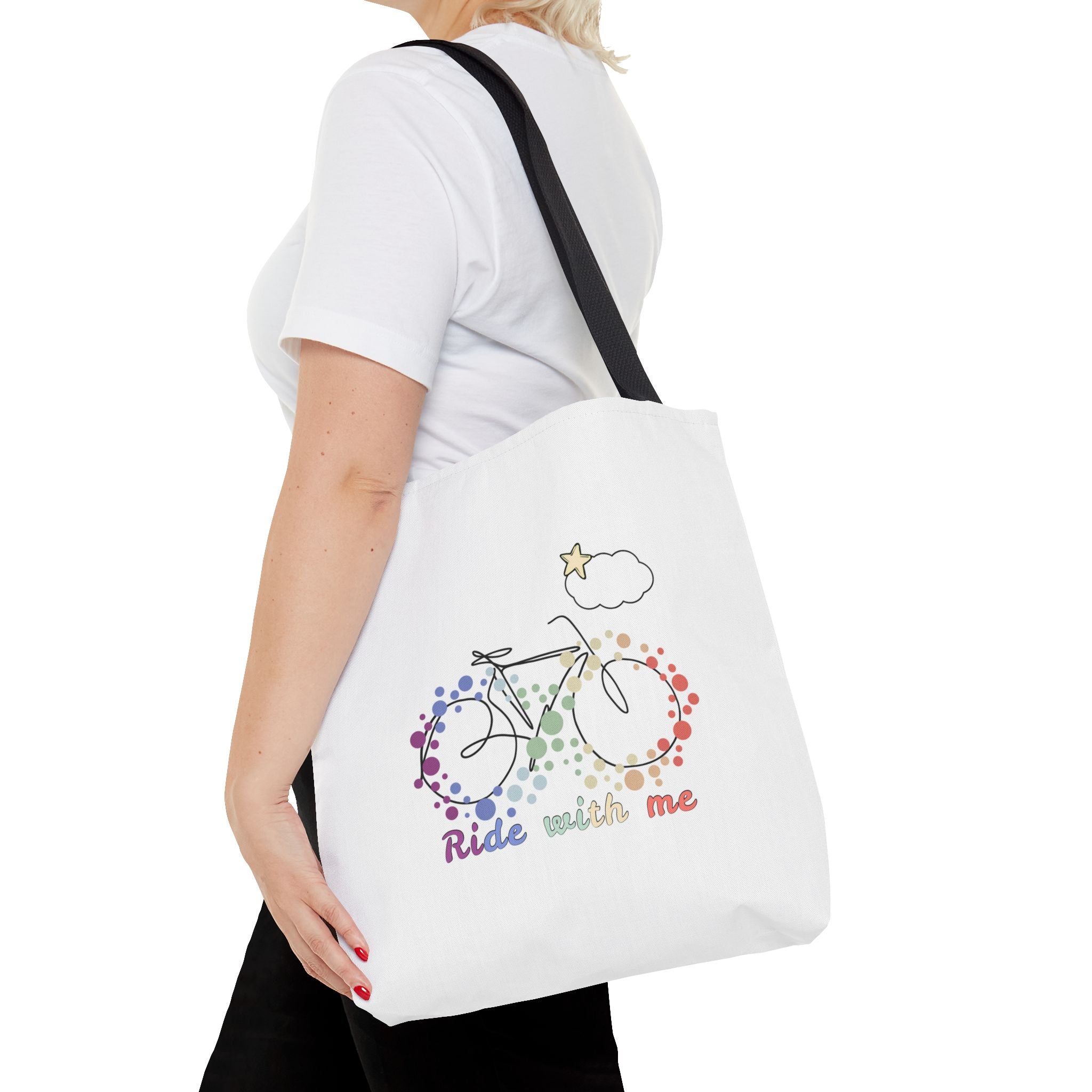 "Ride With Me" Bicycle Tote Bag —Rainbow Bike infinite design