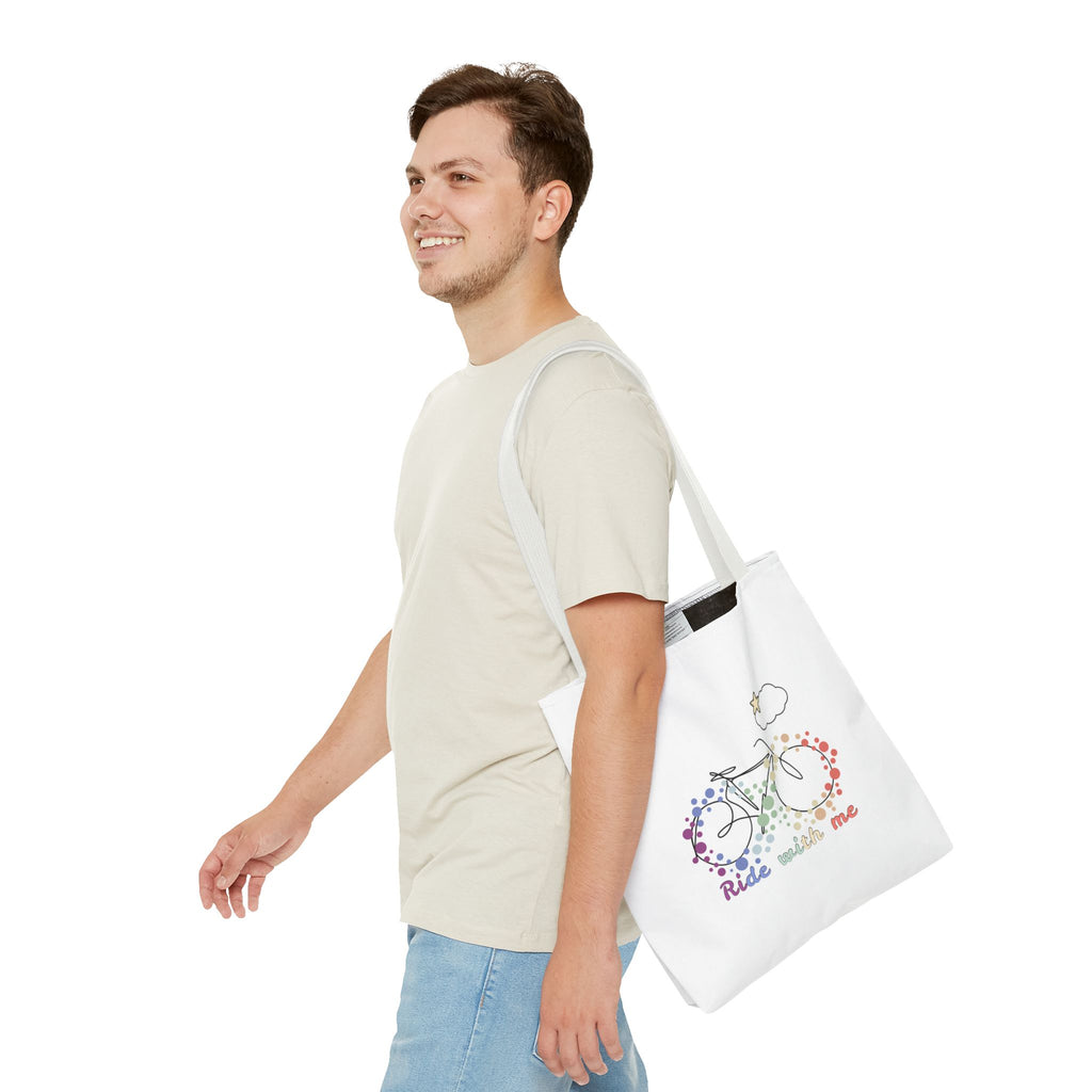 "Ride With Me" Bicycle Tote Bag —Rainbow Bike infinite design