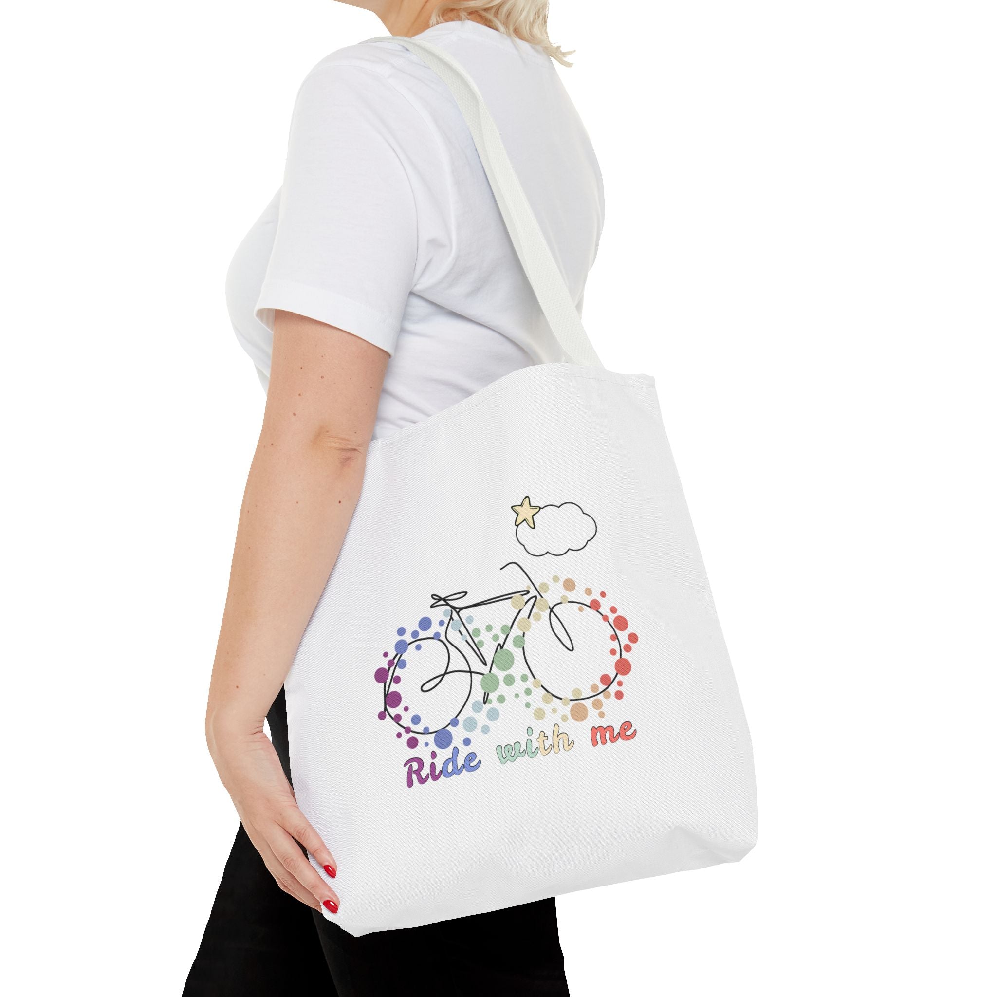 "Ride With Me" Bicycle Tote Bag —Rainbow Bike infinite design