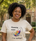 Woman wearing a T-shirt to support autism community. Soft T-shirt with no tags in collar