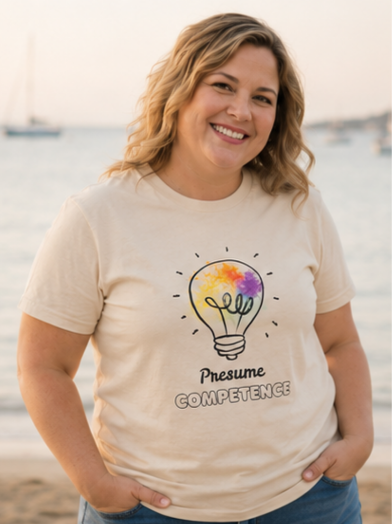 Mom wearing a T-shirt to support autism awareness