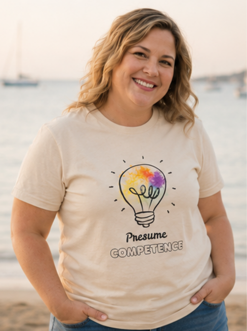 Mom wearing a T-shirt to support autism awareness