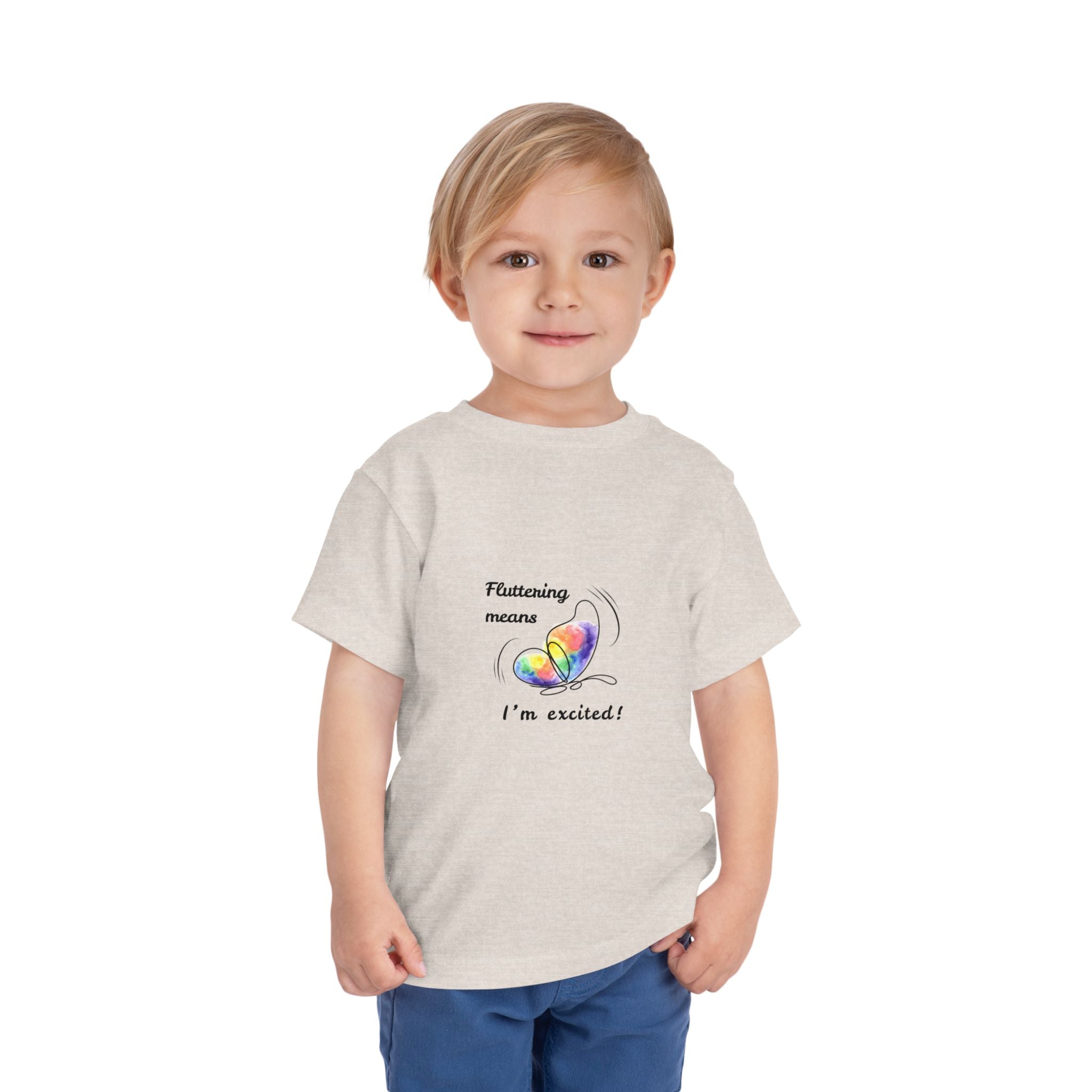 'Fluttering means I'm excited' flapping kids T-shirt, tagless and sensory-friendly organic cotton. Clothing for autistic children. Flapping, repetitive behavior, stimming. Autism mom. Mama autismo. Mama azul
