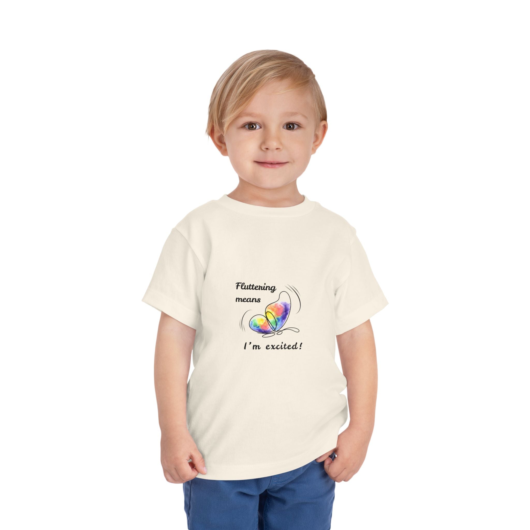 Fluttering means I'm excited' flapping kids T-shirt, tagless and sensory-friendly organic cotton. Clothing for autistic children. Flapping, repetitive behavior, stimming. Autism mom. Mama autismo. Mama azul